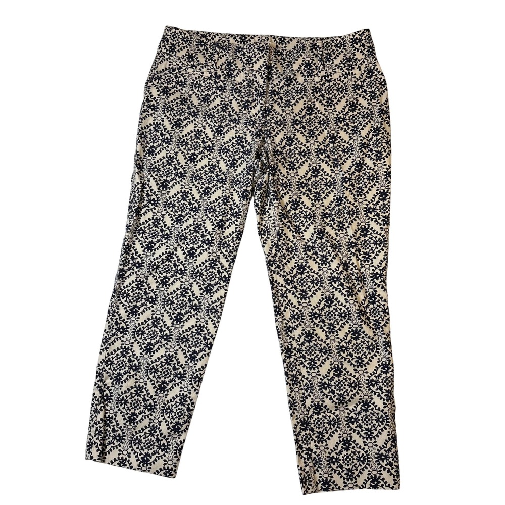 Ann Taylor LOFT Riviera Marisa Pants Navy Cream Medallion Print Size 6 Ankle